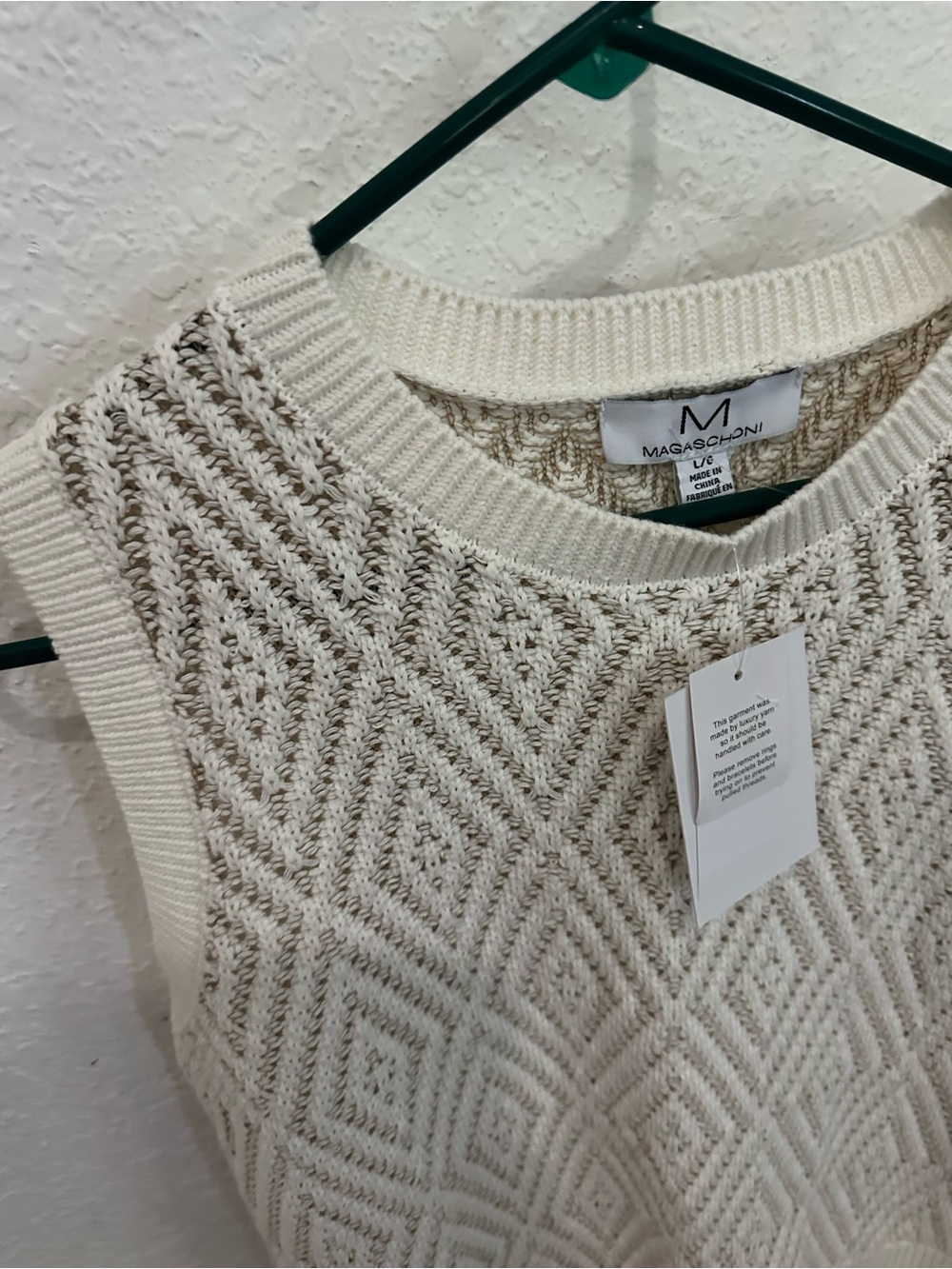 Maeve Cream Diamond Textured Knit Vest - Picture 2 of 4